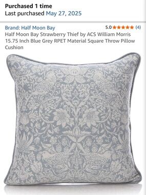 Blue Gray William Morris Strawberry Thief Throw Pillow